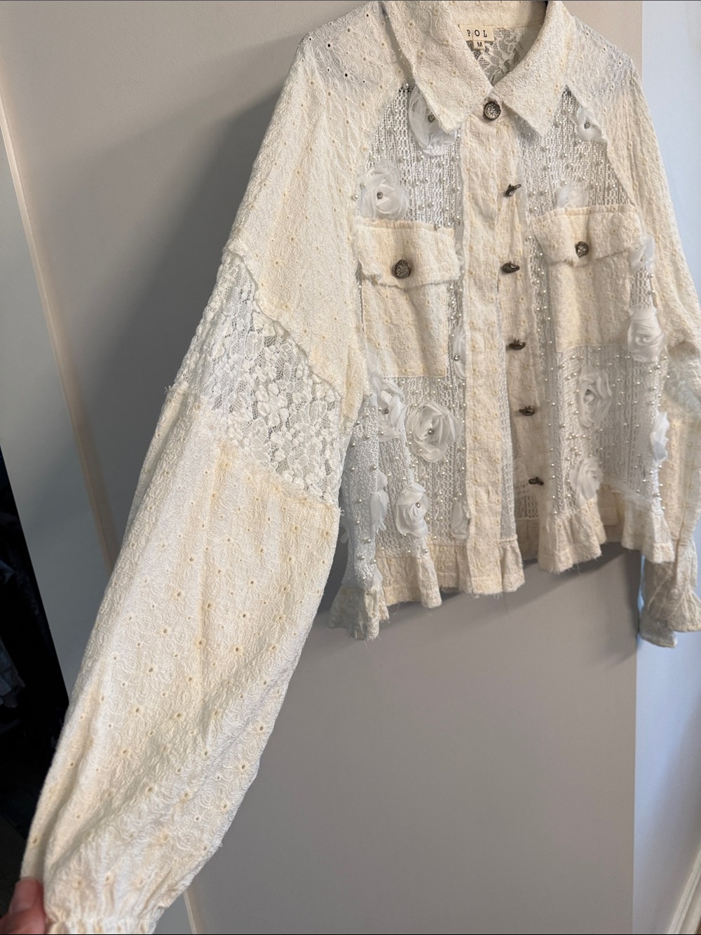 POL Cream Lace Button-Up Top - Picture 6 of 7
